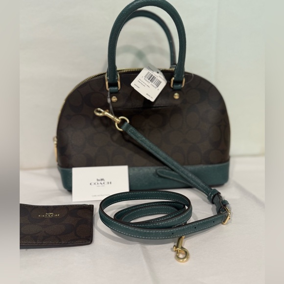Coach Brown and Green Satchel with Gold Accents